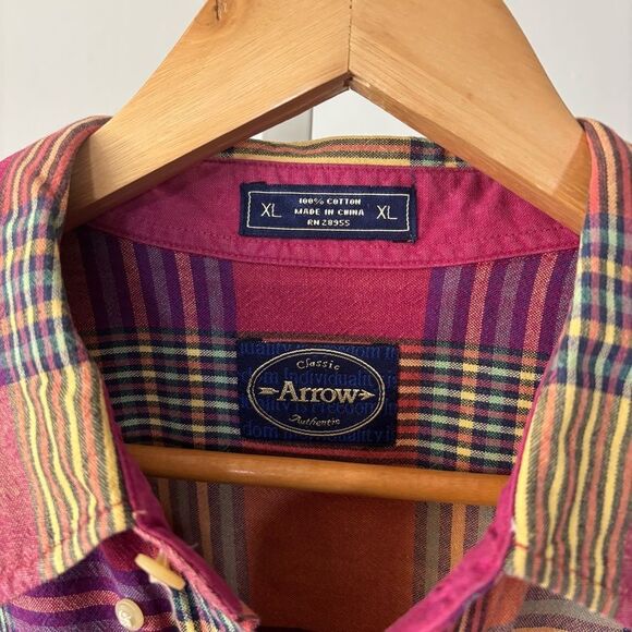Colorful Plaid Men's Shirt ARROW men’s size XL vintage 70s - Picture 2 of 5